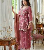 Women Ethnic Motifs Embroidered Regular Thread Work Kurta with Palazzos & With Dupatta