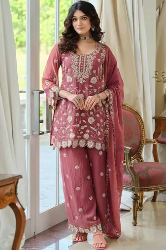 Women Ethnic Motifs Embroidered Regular Thread Work Kurta with Palazzos & With Dupatta