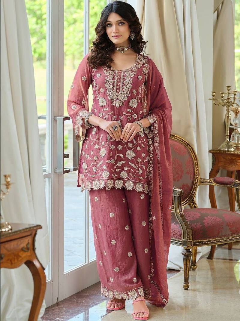 Women Ethnic Motifs Embroidered Regular Thread Work Kurta with Palazzos & With Dupatta