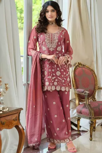Women Ethnic Motifs Embroidered Regular Thread Work Kurta with Palazzos & With Dupatta