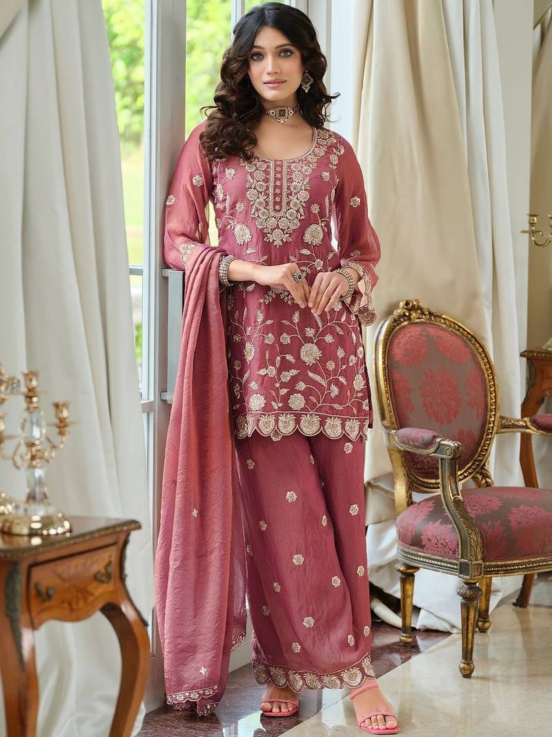 Women Ethnic Motifs Embroidered Regular Thread Work Kurta with Palazzos & With Dupatta