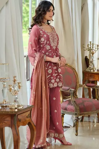 Women Ethnic Motifs Embroidered Regular Thread Work Kurta with Palazzos & With Dupatta