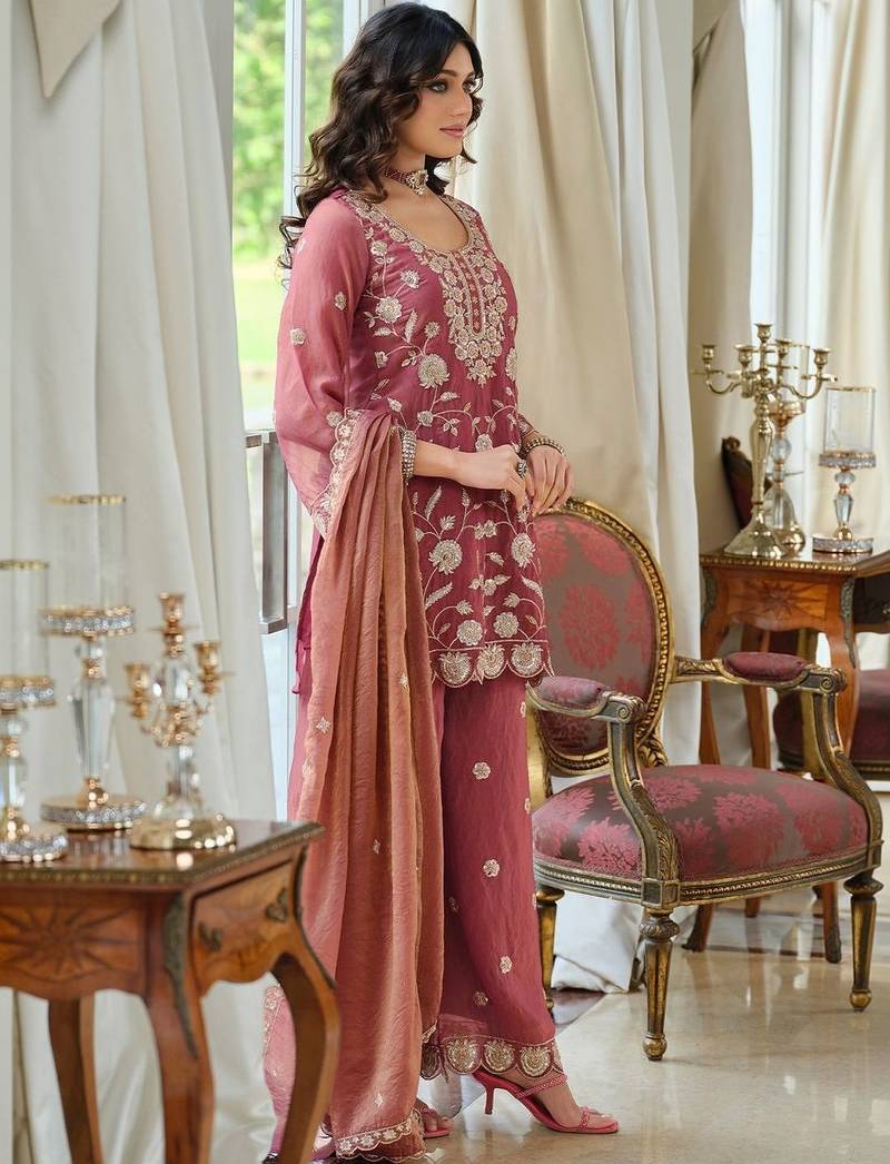 Women Ethnic Motifs Embroidered Regular Thread Work Kurta with Palazzos & With Dupatta