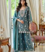 Women Floral Embroidered Regular Thread Work Kurta with Palazzos & With Dupatta