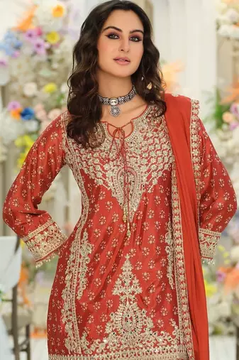 Women Ethnic Motifs Embroidered Regular Mirror Work Kurta with Palazzos & With Dupatta