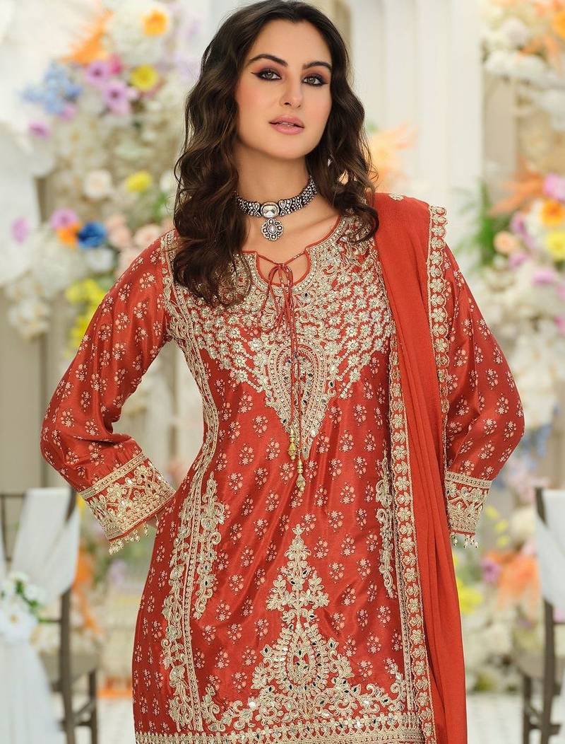 Women Ethnic Motifs Embroidered Regular Mirror Work Kurta with Palazzos & With Dupatta