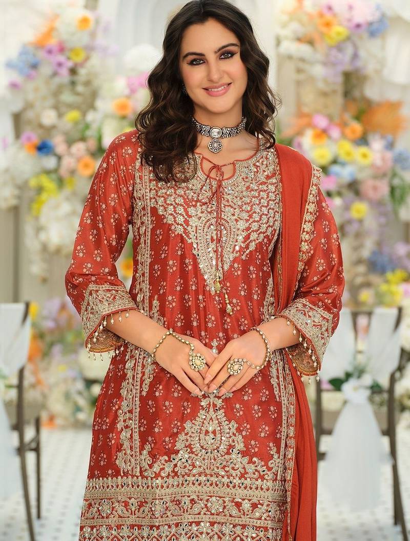 Women Ethnic Motifs Embroidered Regular Mirror Work Kurta with Palazzos & With Dupatta