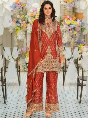 Women Ethnic Motifs Embroidered Regular Mirror Work Kurta with Palazzos & With Dupatta 5
