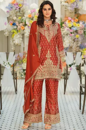 Women Ethnic Motifs Embroidered Regular Mirror Work Kurta with Palazzos & With Dupatta