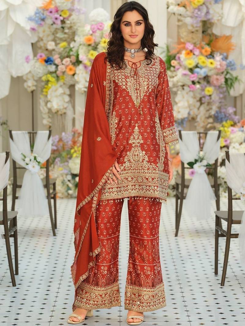 Women Ethnic Motifs Embroidered Regular Mirror Work Kurta with Palazzos & With Dupatta