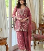 Women Ethnic Motifs Embroidered Regular Thread Work Kurta with Palazzos & With Dupatta