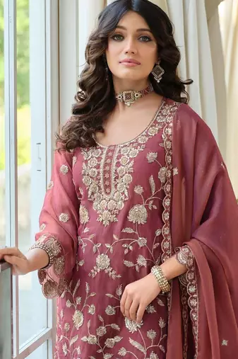 Women Ethnic Motifs Embroidered Regular Thread Work Kurta with Palazzos & With Dupatta