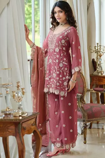 Women Ethnic Motifs Embroidered Regular Thread Work Kurta with Palazzos & With Dupatta