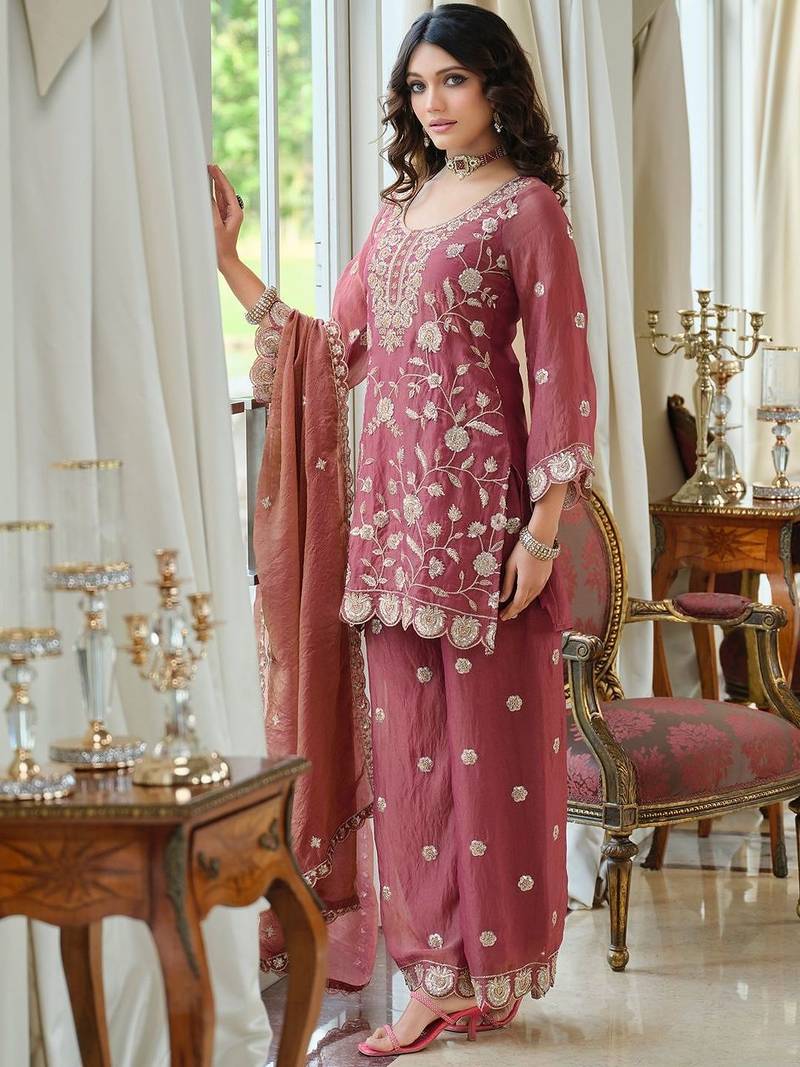 Women Ethnic Motifs Embroidered Regular Thread Work Kurta with Palazzos & With Dupatta