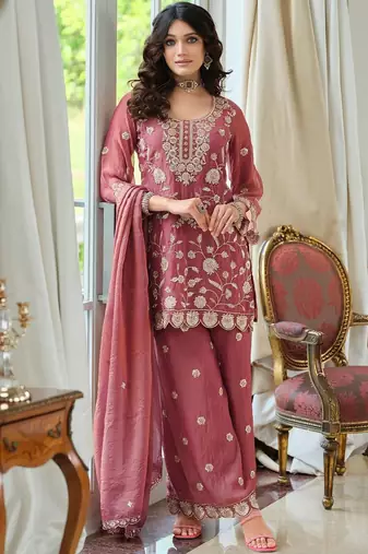 Women Ethnic Motifs Embroidered Regular Thread Work Kurta with Palazzos & With Dupatta