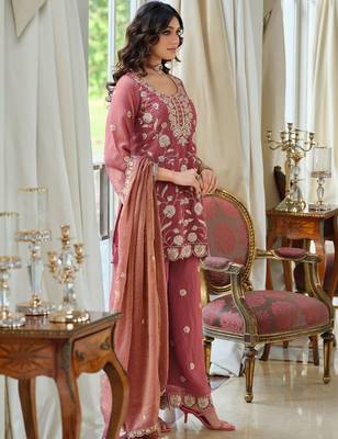 Women Ethnic Motifs Embroidered Regular Thread Work Kurta with Palazzos & With Dupatta 6