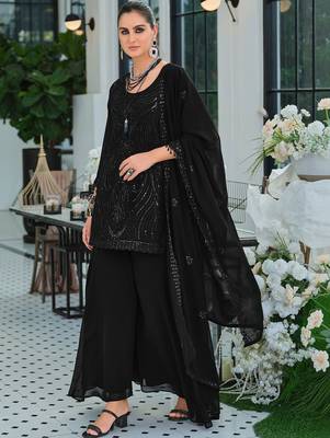 Women Ethnic Motifs Embroidered Regular Sequinned Kurta with Palazzos & With Dupatta 1