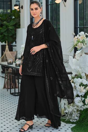 Women Ethnic Motifs Embroidered Regular Sequinned Kurta with Palazzos & With Dupatta