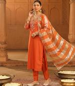 Embroidered Silk Blend Straight Kurta Pant and Dupatta Set