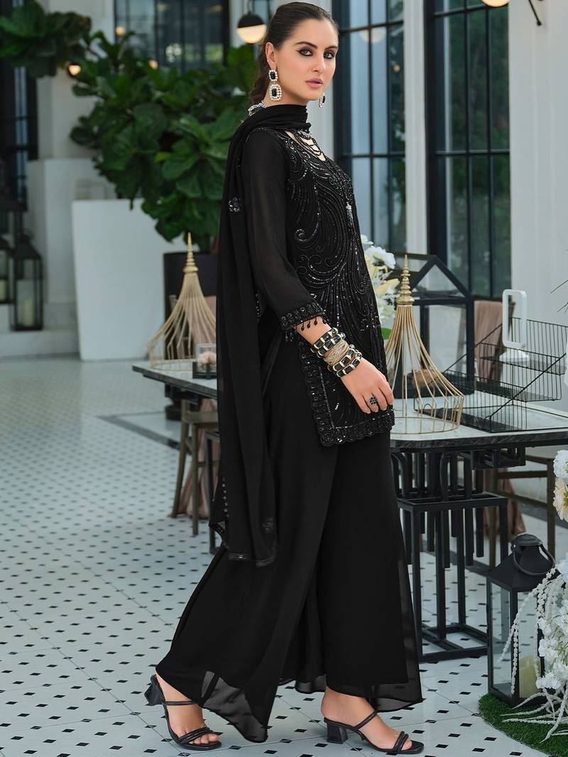 Women Ethnic Motifs Embroidered Regular Sequinned Kurta with Palazzos & With Dupatta