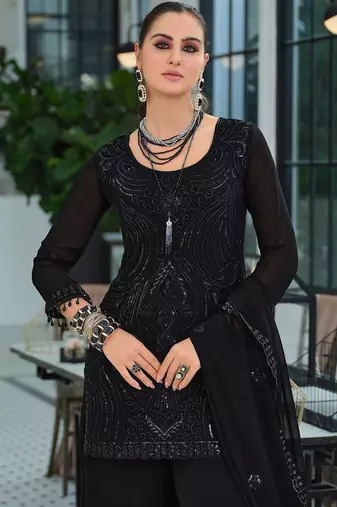 Women Ethnic Motifs Embroidered Regular Sequinned Kurta with Palazzos & With Dupatta