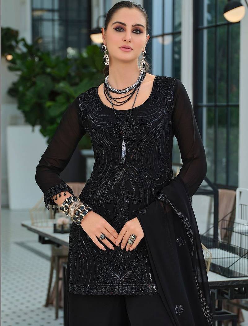 Women Ethnic Motifs Embroidered Regular Sequinned Kurta with Palazzos & With Dupatta