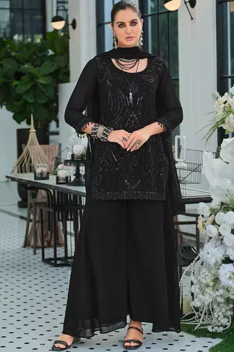 Women Ethnic Motifs Embroidered Regular Sequinned Kurta with Palazzos & With Dupatta