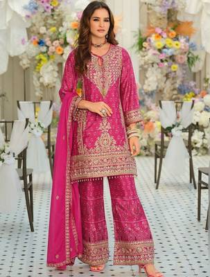 Women Ethnic Motifs Embroidered Regular Thread Work Kurta with Palazzos & With Dupatta 1