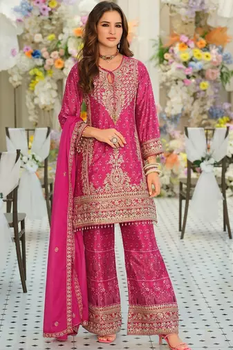 Women Ethnic Motifs Embroidered Regular Thread Work Kurta with Palazzos & With Dupatta