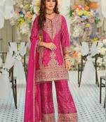 Women Ethnic Motifs Embroidered Regular Thread Work Kurta with Palazzos & With Dupatta