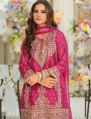 Women Ethnic Motifs Embroidered Regular Thread Work Kurta with Palazzos & With Dupatta 4