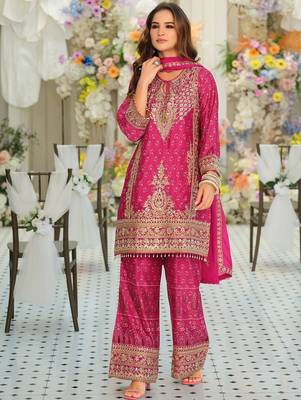 Women Ethnic Motifs Embroidered Regular Thread Work Kurta with Palazzos & With Dupatta 5