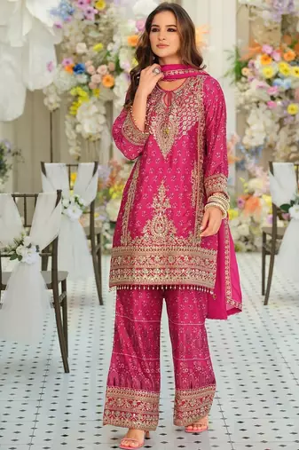 Women Ethnic Motifs Embroidered Regular Thread Work Kurta with Palazzos & With Dupatta