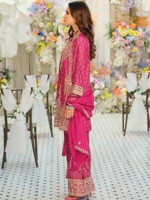 Women Ethnic Motifs Embroidered Regular Thread Work Kurta with Palazzos & With Dupatta 6