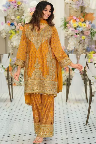 Women Ethnic Motifs Embroidered Regular Mirror Work Kurta with Palazzos & With Dupatta