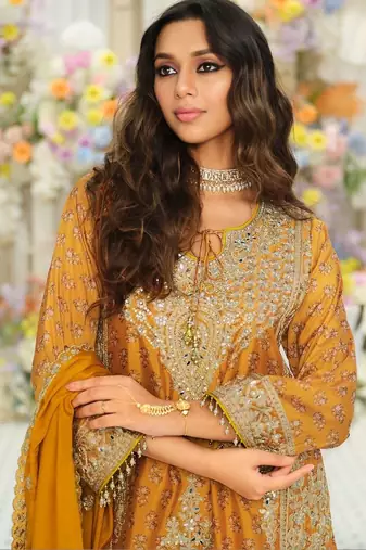Women Ethnic Motifs Embroidered Regular Mirror Work Kurta with Palazzos & With Dupatta
