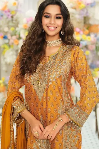 Women Ethnic Motifs Embroidered Regular Mirror Work Kurta with Palazzos & With Dupatta