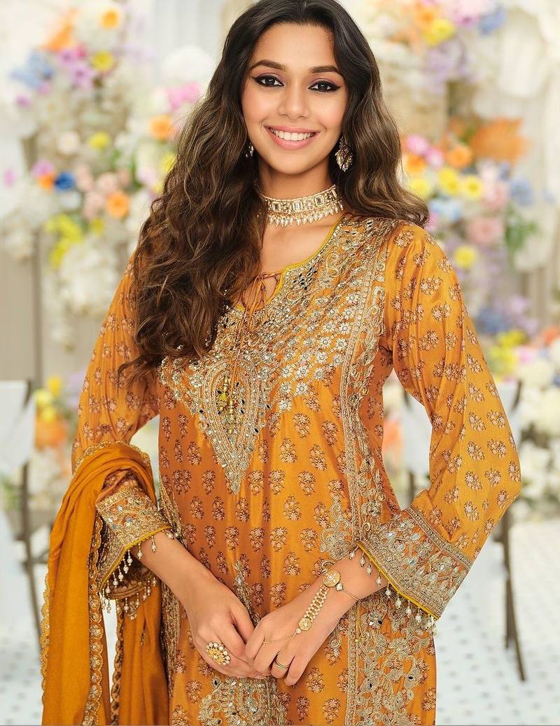 Women Ethnic Motifs Embroidered Regular Mirror Work Kurta with Palazzos & With Dupatta