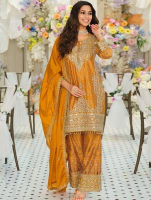 Women Ethnic Motifs Embroidered Regular Mirror Work Kurta with Palazzos & With Dupatta 5