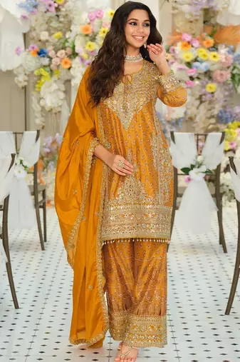 Women Ethnic Motifs Embroidered Regular Mirror Work Kurta with Palazzos & With Dupatta