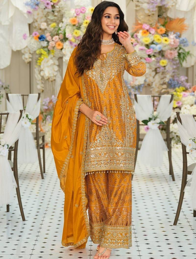 Women Ethnic Motifs Embroidered Regular Mirror Work Kurta with Palazzos & With Dupatta
