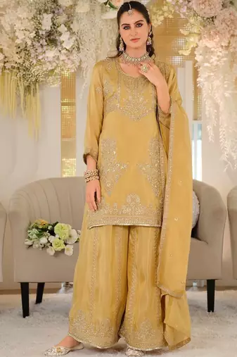 Women Ethnic Motifs Embroidered Regular Thread Work Kurta with Palazzos & With Dupatta