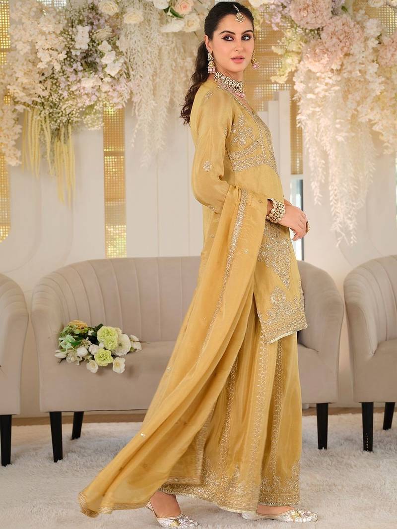 Women Ethnic Motifs Embroidered Regular Thread Work Kurta with Palazzos & With Dupatta