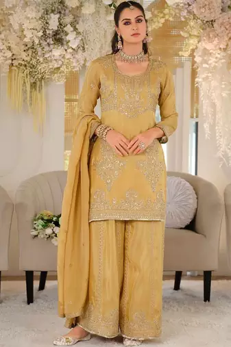 Women Ethnic Motifs Embroidered Regular Thread Work Kurta with Palazzos & With Dupatta