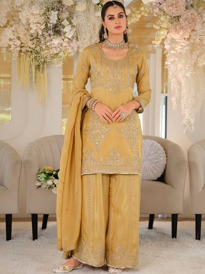 Women Ethnic Motifs Embroidered Regular Thread Work Kurta with Palazzos & With Dupatta