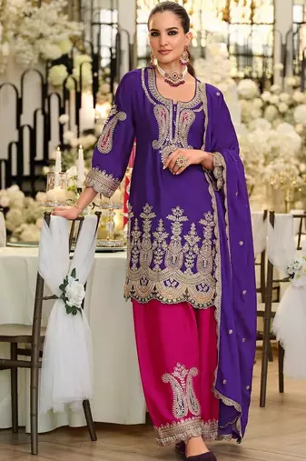 Women Ethnic Motifs Embroidered Regular Thread Work Kurta with Trousers & With Dupatta