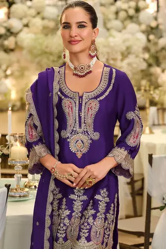 Women Ethnic Motifs Embroidered Regular Thread Work Kurta with Trousers & With Dupatta