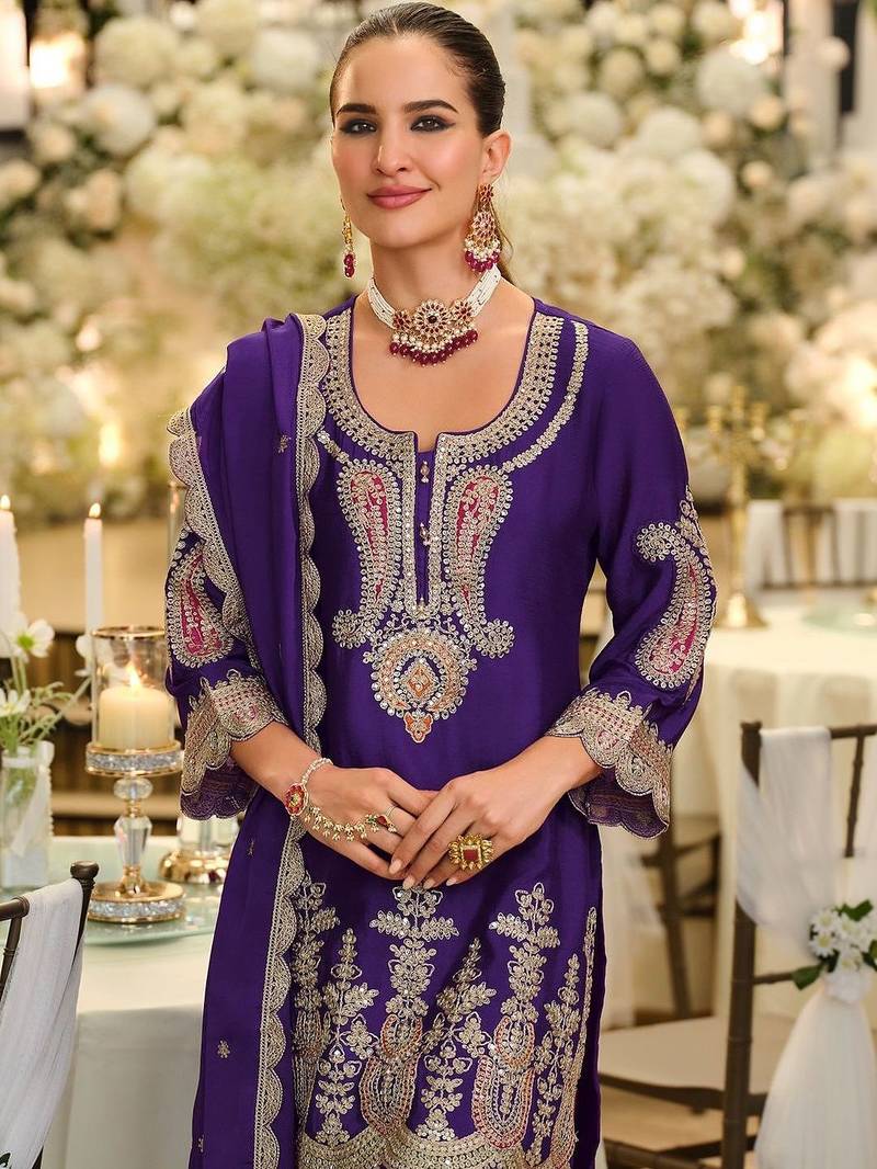 Women Ethnic Motifs Embroidered Regular Thread Work Kurta with Trousers & With Dupatta