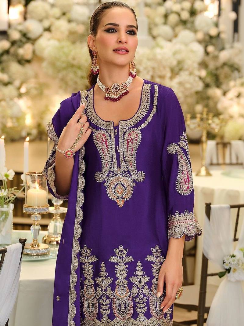 Women Ethnic Motifs Embroidered Regular Thread Work Kurta with Trousers & With Dupatta