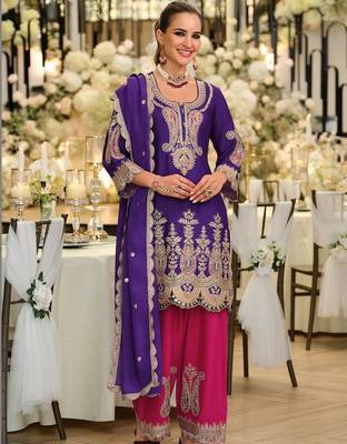 Women Ethnic Motifs Embroidered Regular Thread Work Kurta with Trousers & With Dupatta 5